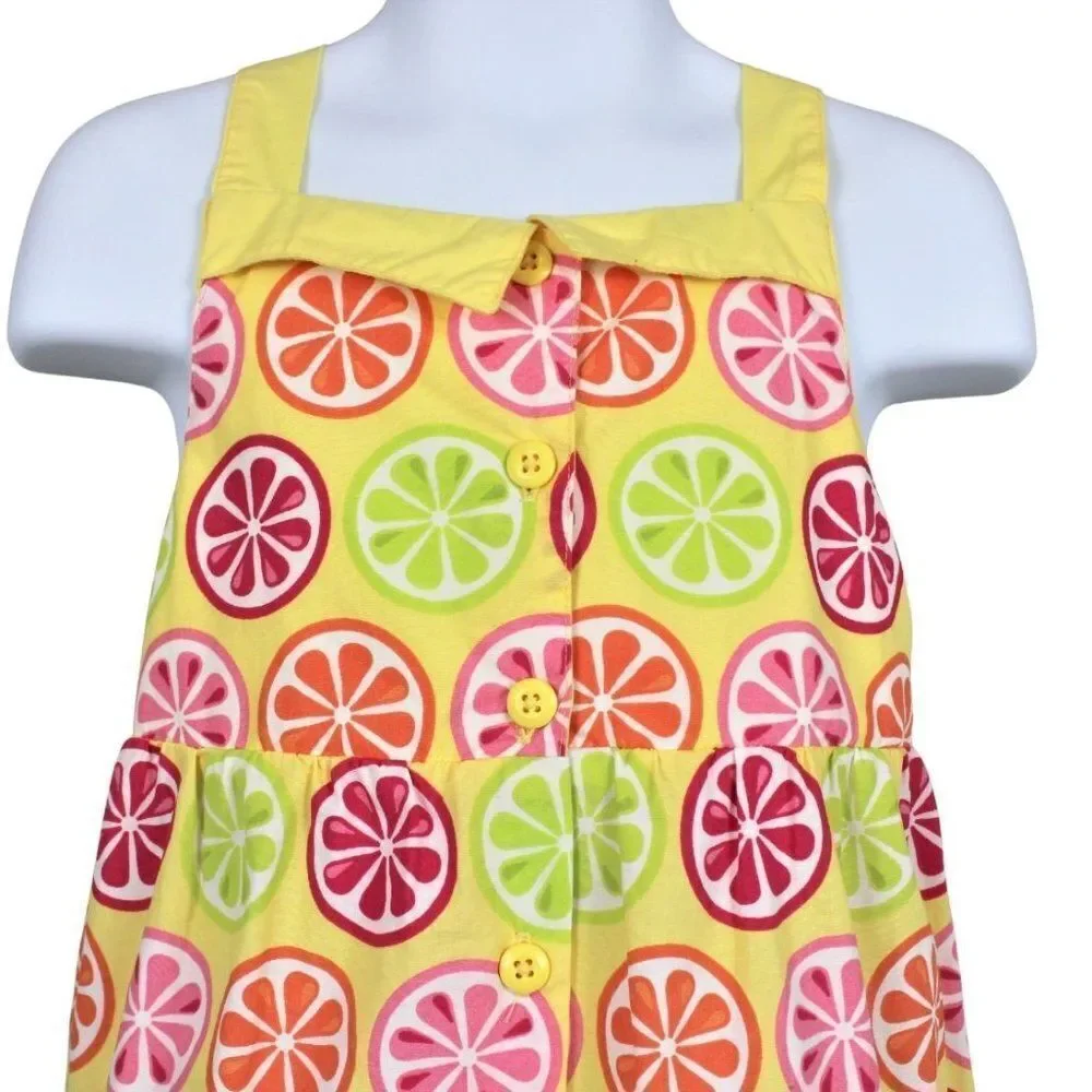 Sweet Summer Slices Girls Sundress-Backless Halter Fruit Theme Bright Colors